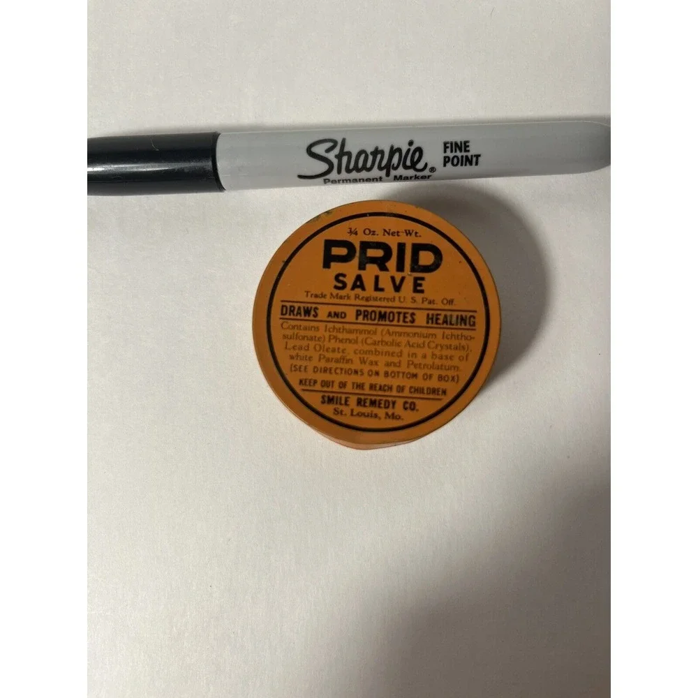 VTG Smile's PRID Drawing Salve Tin Walker Pharmaceuticals 1950s Medicine
